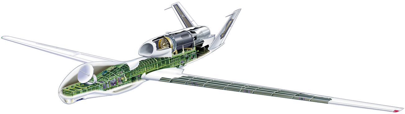 Transparent UAV cutaway showing complex system architecture for MADE design optimisation